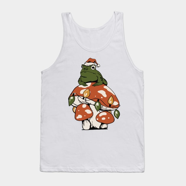 Vintage Retro Cottagecore Frog Mushroom Christmas Tank Top by Krishnansh W.